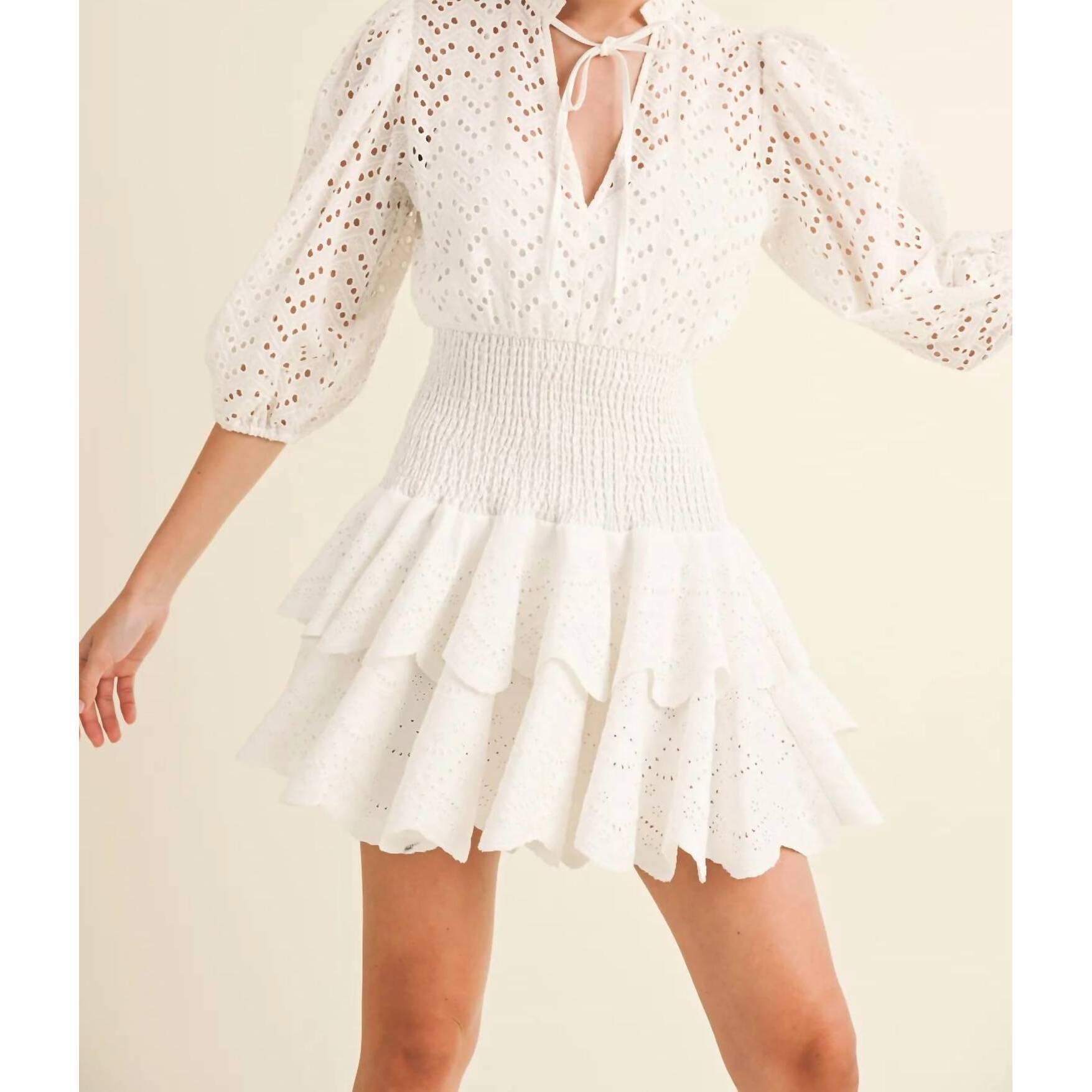 New Reset By Jane Eyelet Ruffle Dress In White